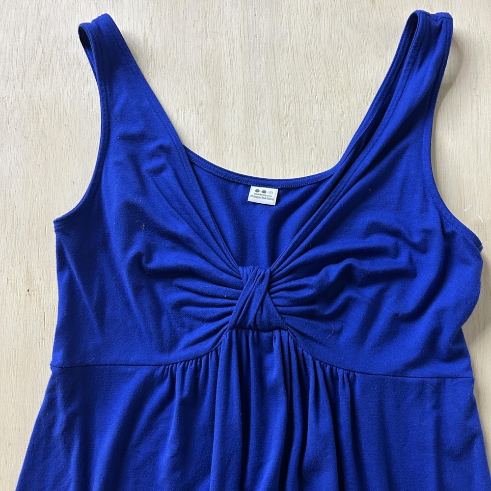 Three Dots Dress Womens Large Blue Empire Waist Ruched Sundress Knee Length - Picture 2 of 7